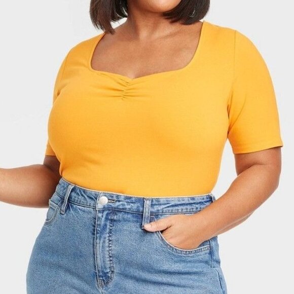 Women's Slim Fit Cinched Short Sleeve Sweetheart Neck Top | Ava & Viv | 4X - Picture 12 of 12